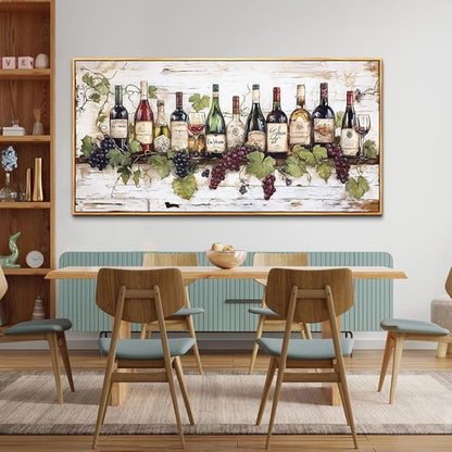 ZUITINGHUA Wood Framed Canvas Wall Art For Living Room Large Wall Decor For Kitchen Bedroom Decorations Wine Landscape Pictures Wine Cabinet Paintings Artwork Aesthetic Mural Home Decor 30x60 In