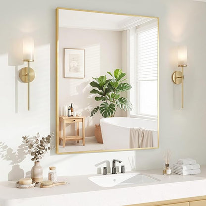 Koonmi Gold Mirrors for Wall, 30x36 Inch Bathroom Mirror, Rectangular Wall Mirror for Living Room Bedroom Bathroom, Hangs Horizontally or Vertically