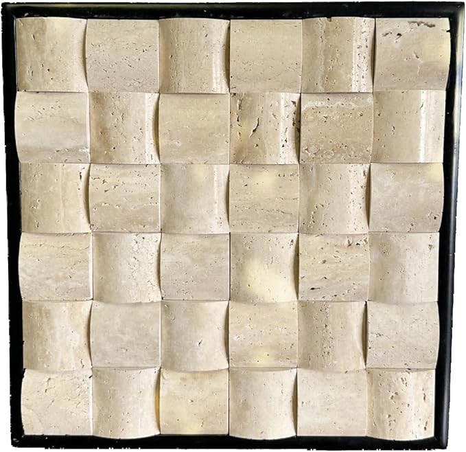 SIRIZEN-DIVING 3D Decorative Travertine Wall Art, Natural Stone Mosaic,Black Frame, Marble Decor, Marble Painting (Beige)