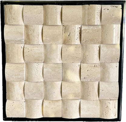 SIRIZEN-DIVING 3D Decorative Travertine Wall Art, Natural Stone Mosaic,Black Frame, Marble Decor, Marble Painting (Beige)