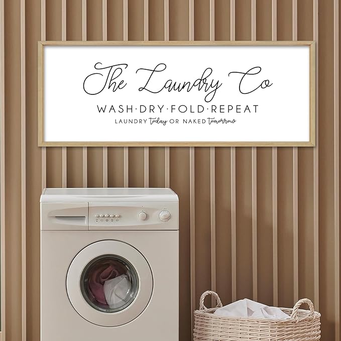Laundry Room Wall Decor 32"×12" Laundry Today Or Naked Tomorrow Sign Wash Dry Fold Repeat Large Funny Farmhouse Vintage Quote Humorous Hanging Art (Wood)