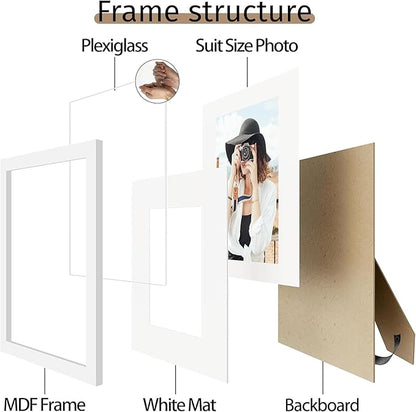 Picrit 8x12 Picture Frame Set of 12, Display 6x8 with Mat or 8x12 without Mat, Photo Frames for Wall Mounting or Table Top Display, White