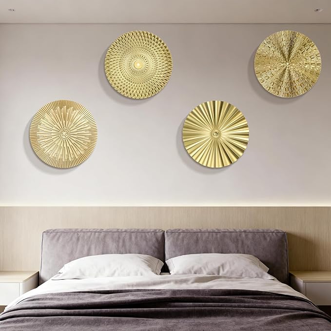 IANFAN 4 Pcs 12 Inch Metal Wall Art Decor Gold Sunburst Hanging Artwork Decor Modern Metal Wall Art Decorations for Home Living Room Bedroom Office Gift