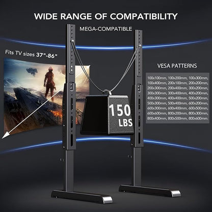 AX WABER Table Top TV Stand with Height Adjustable TV Legs Replacement for Most 37-86 Inch Flat Curved TVs,Steel TV Base Feet Holds up to 150 lbs with Cable Management, Max VESA 800x600mm Black