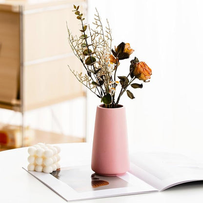 Pink Vase - 6" Pink Ceramic vase for Flower, Cute Modern Vases for Home Decor, Minimalist vases for Centerpieces, Living Room,Bedroom or Gift (Solid Pink, Small)