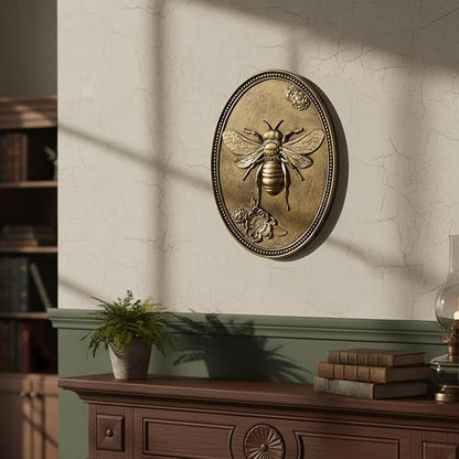 Newinhome Vintage Bee Wall Sculpture, Antique Wall Decor, Hanging Decoration with Embossed Bee Design, Vintage Decoration for Living Room, Bedroom and Hallway, Housewarming Gift