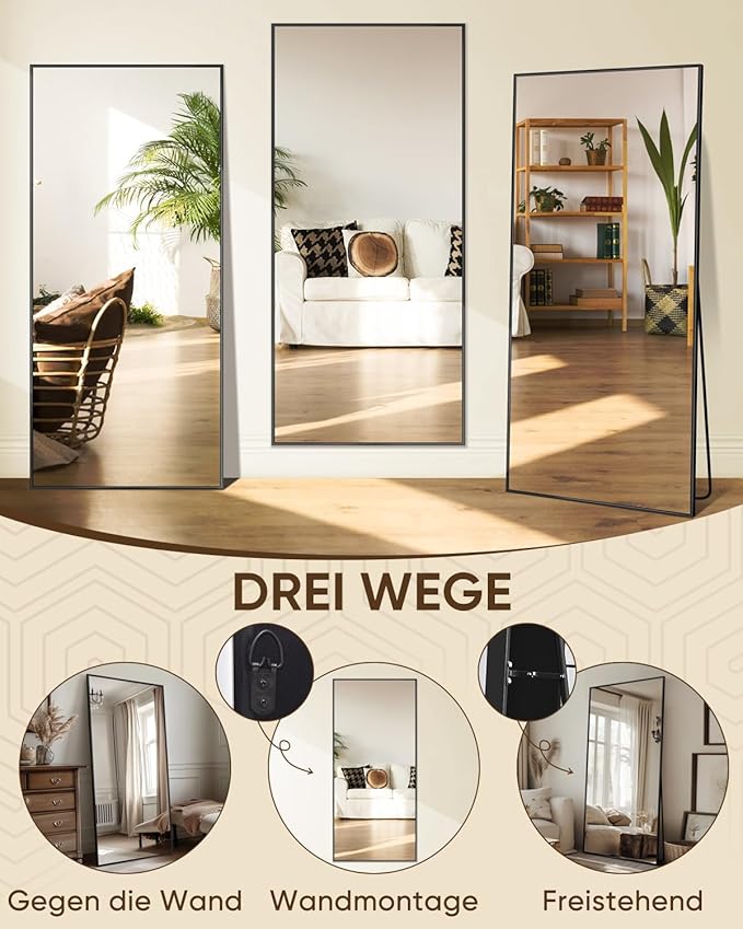 Antok Full Length Mirror, 58"x20" Floor Mirror, Floor Standing Freestanding Full Body Mirror with Stand for Bedroom, Hanging Mounted for Living Room Cloakroom, Black