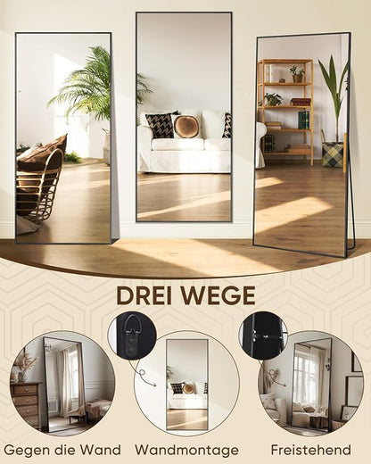Antok Full Length Mirror, 58"x20" Floor Mirror, Floor Standing Freestanding Full Body Mirror with Stand for Bedroom, Hanging Mounted for Living Room Cloakroom, Black