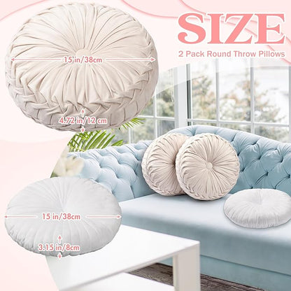 Beeveer 3 Pcs Round Throw Velvet Pillows Classy Accent Pumpkin Throw Pillows 15 Inch Decorative Cushion for Couch Chair Bed Car, 2 Styles (White)