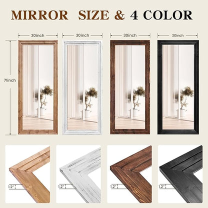 Full Length Mirror 71"x30" Solid Wood Frame Floor Large Mirror for Living Room, Bedroom Hanging or Leaning Wall-Mounted, Light Brown
