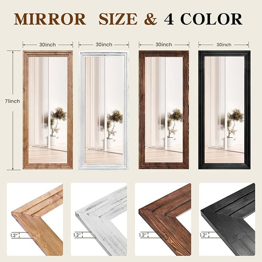 Full Length Mirror 71"x30" Solid Wood Frame Floor Large Mirror for Living Room, Bedroom Hanging or Leaning Wall-Mounted, Black
