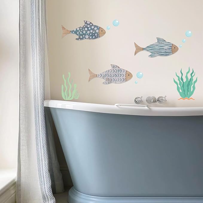 ACOSIY 3-Piece Wooden Fish Coastal Decor Set, Beach Themed Wall Art, Vintage Lake House Decor, Nautical Ocean Fish Wall Art for Home, Bathroom, Living Room