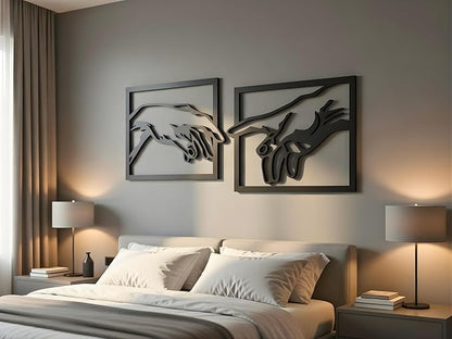 VAILLA The creation of Adam Wall Art, Set of 2 Wooden Wall Arr, Michelangelo Hand of God and Adam Wall Decoration, 3D Large Modern Decor, Textured Sculptures , Wood Ornament Ideal for Living Room, Bedroom and Office
