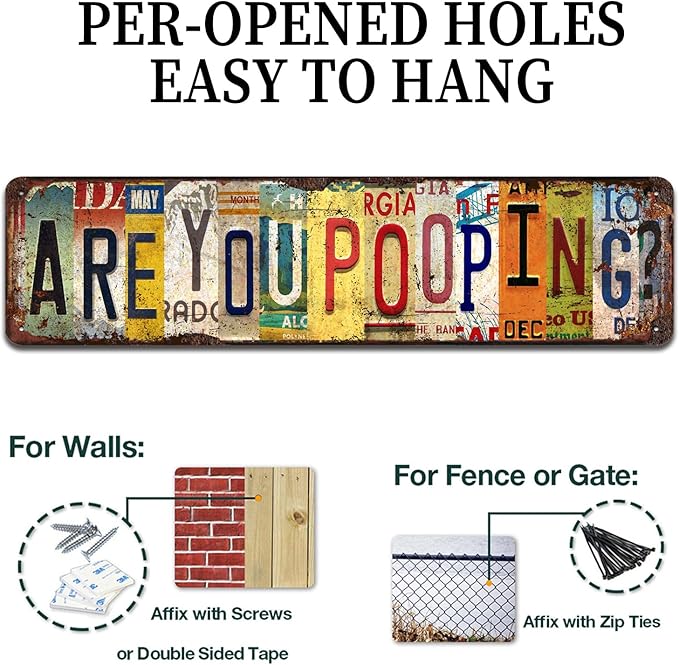 Are You Pooping - Humorous Metal Tin Sign - Rustic Bathroom Wall Art for Home, Cabin, Farmhouse Décor - 4x16 Inch