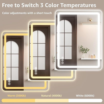 60" x 30" Led Bathroom Mirror with Lights, Anti-Fog & Tri-Color Lighting - Wall Mounted Shaving Mirror with, Waterproof & LED Vanity Mirror,Tempered Glass, Dimmable Mirror