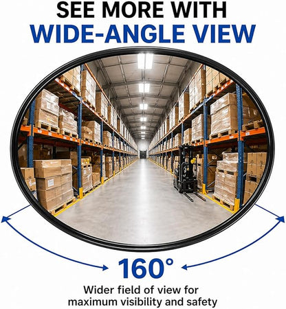 12” Acrylic Convex Mirror, Round Indoor Security Mirror for the Garage Blind Spot, Store Safety, Warehouse Side View, and More, Wall Mirror for Personal or Office Use - Vision Metalizers,Black