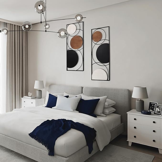 Oakrain 2 PCS Metal Wall Art for Home Decor, Large Abstract Wall Décor with Frame, Modern Minimalist Black and White Wall Sculpture for Living Room, Dining Room, Bedroom, Office, 35.4” x 13.7”