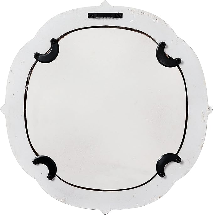 Rustic Wooden Round Bathroom Mirror 9.1 inch, Hanging Distressed White Vintage Small Wall Mirror Decor, Farmhouse Decorative Porthole Mirrors for Hallway Bedroom Entryway Vanity