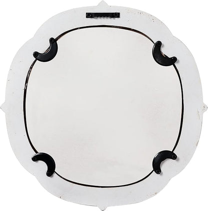 Rustic Wooden Round Bathroom Mirror 9.1 inch, Hanging Distressed White Vintage Small Wall Mirror Decor, Farmhouse Decorative Porthole Mirrors for Hallway Bedroom Entryway Vanity