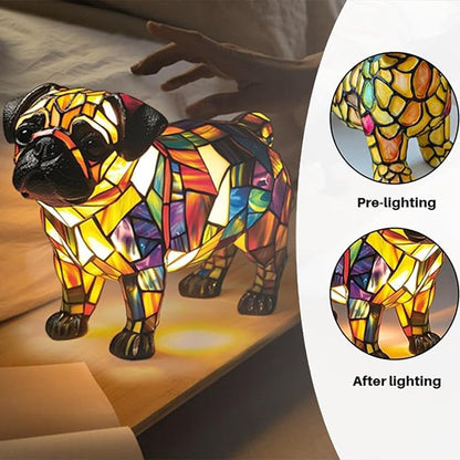 Dog Series Art Night Light, Corgi Lamp and Pug Lamp, Stained Resin French Bulldog Tabletop, 3D Dog LED Table Lamp, Stained Resin Night Light, Pet Themed Tabletop Decor (Pug)