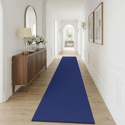 KOZYFLY Cotton 2.5'x12' Runners Rugs for Hallway, Long Washable Runner Rug, Woven Non Slip Kitchen Runner, Braided Entryway Rug, Floor Carpet for Entry, Aisle, Hall, Royal Blue/Navy