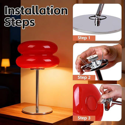 Mushroom Lamp for Bedroom,Mid Century Modern Lamp for Nightstand, Dimmable Retro Egg Tart Bedside Small Lamps,Unique Home Mushroom Decor Aesthetic Cute Table Lamps for Living Room (red)