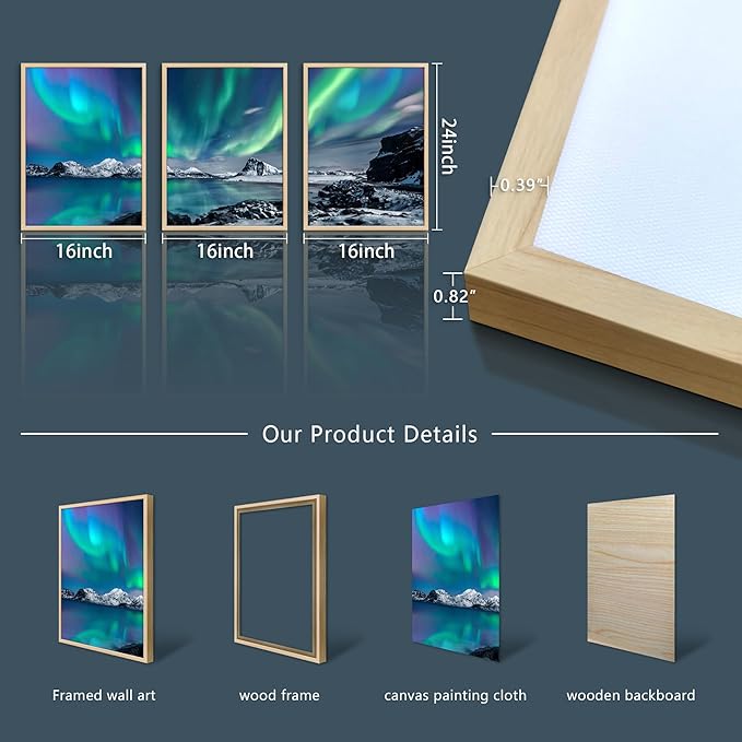 MHARTK66 Canvas Wall Art For Living Room Large Wall Decor For Bedroom Abstract Landscape Pictures Office Wall Decoration Aurora Nature Scenery Paintings 3 Piece Framed Art Prints Farmhouse Home Decor