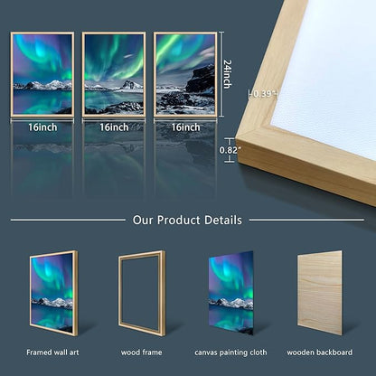 MHARTK66 Canvas Wall Art For Living Room Large Wall Decor For Bedroom Abstract Landscape Pictures Office Wall Decoration Aurora Nature Scenery Paintings 3 Piece Framed Art Prints Farmhouse Home Decor