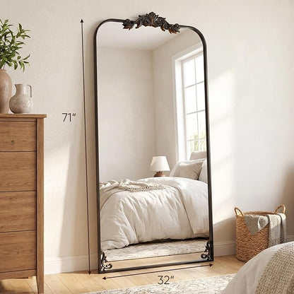 Antok Arched Full Length Mirror, 71"x32" Floor Mirror with Carved, Full Body Mirrors for HomeDecor, Standing/Halling Large Wall Mirror for Bedroom, Living Room, Cloakroom, Bronze, Luxury Style