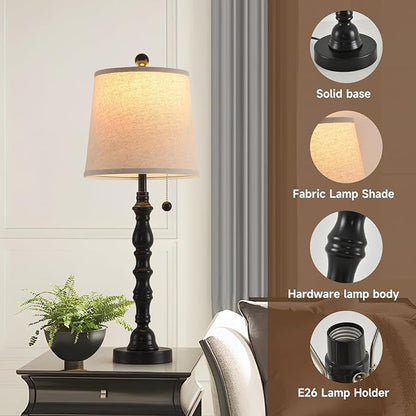 Terpsichore Modern Farmhouse Table Lamp Bedside Reading Lamps Living Room End Tables Set Lamps for Night Stands Bedroom Night Lamp,High 26.26 Inch,Black,with Fabric Lamp Shade,Bulb Not Included