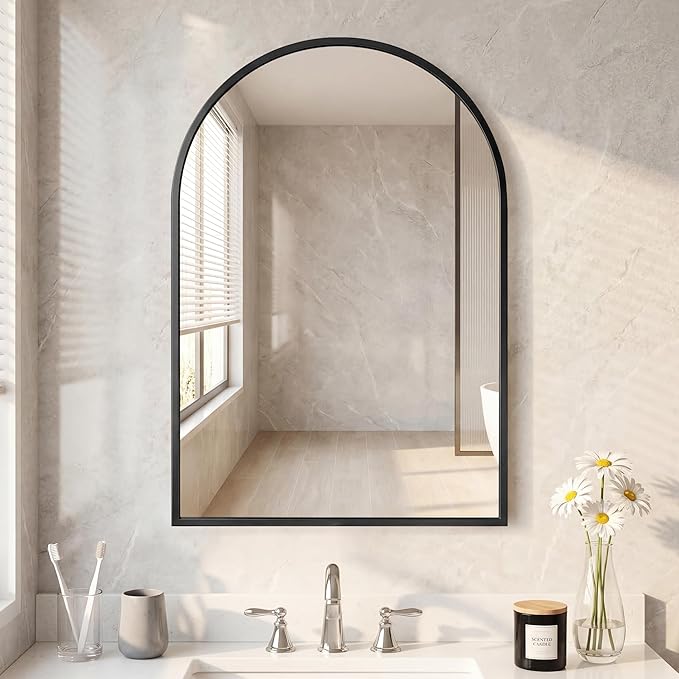 DUMOS 22"x30" Arched Wall Mirror, Bathroom Mirrors for Over Sink, Vanity Mirror with Tempered Glass & Anti-Rust Metal Frame, Entryway, Living Room, Bedroom, Black