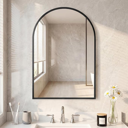 DUMOS 22"x30" Arched Wall Mirror, Bathroom Mirrors for Over Sink, Vanity Mirror with Tempered Glass & Anti-Rust Metal Frame, Entryway, Living Room, Bedroom, Black