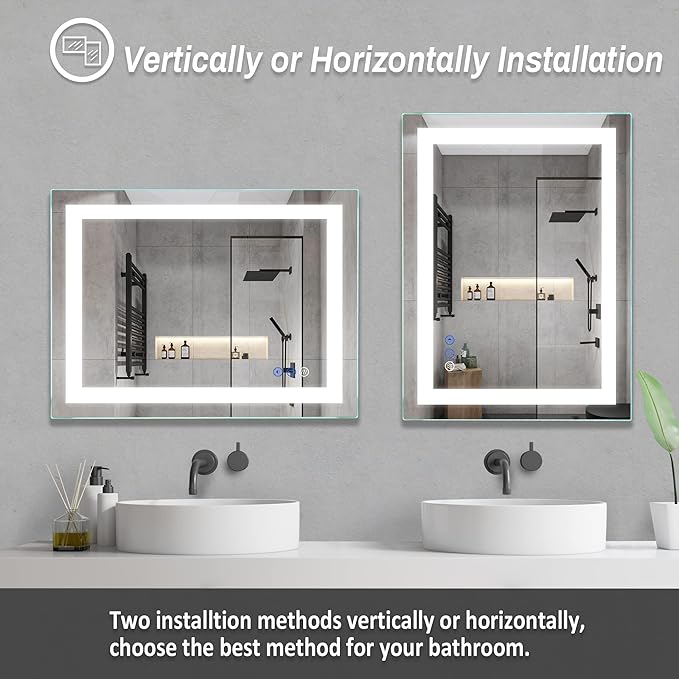 32"x 24" LED Bathroom Mirror Vanity Mirror, Anti-Fog, Dimmable, Color Temperature Adjustable 3000-6000K, Switch-held Memory Led Wall Mirror Suitable for Bathroom, Vanity (Vertical/Horizontal)