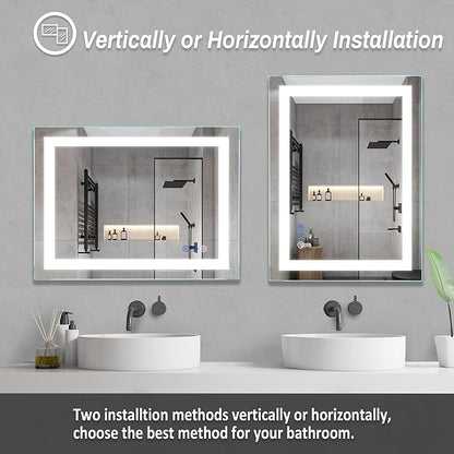 32"x 24" LED Bathroom Mirror Vanity Mirror, Anti-Fog, Dimmable, Color Temperature Adjustable 3000-6000K, Switch-held Memory Led Wall Mirror Suitable for Bathroom, Vanity (Vertical/Horizontal)