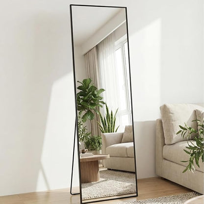 Sweetcrispy 56"x15" Full Length Mirror, Full Body Mirror with Aluminum Alloy Thin Frame, Leaning or Standing, Suitable for Bedroom, Livingroom, Cloakroom, Black