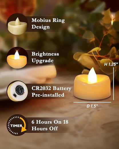 merrynights Flameless Candles, 24Pack Timer Fake Candle, LED Tea Light Candles, Battery Operated Votives with 6 Hours Timer Auto for Halloween Christmas Wedding Decor-1.5'' D X 1.25'' H, Ivory White