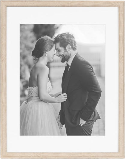 Kate and Laurel Adlynn Rectangle Picture Frame Set of 3; 14 x 18 matted to 11 x 14; Natural; Transitional Three-Piece Frame Set for Gallery Wall Frame Set in Living Room Wall Decor