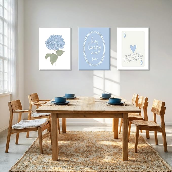 Cshylven Hydrangea Wall Art Set of 3, Blue Floral Canvas Prints, Inspirational Quote Modern Minimalist Botanical Wall Decor, Preppy Baby Blue Aesthetic Pictures for Bedroom Bathroom Dorm 24x16 Framed