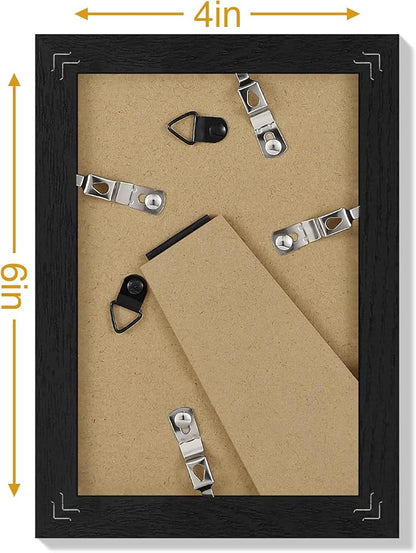 Vittanly 4x6 Picture Frames Set of 9, Display 3.5x5 Pictures with Mat or 4x6 without Mat, Photo Frames for Wall or Tabletop with Plexiglass, Engineered Wood, Black&Brown&Dark Grey