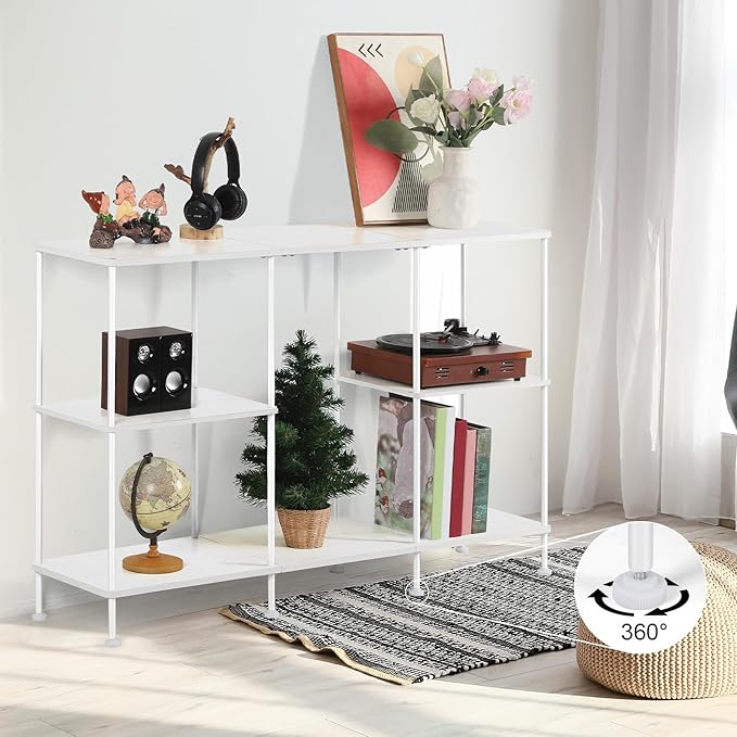 TV Stand for 50 Inch TV, White TV Stands for Living Room, 3 Tier Tall Entertainment Center with Storage Shelves, Narrow Console Table for Bedroom, Wood Media Stand TV Cabinet for Small Spaces, White