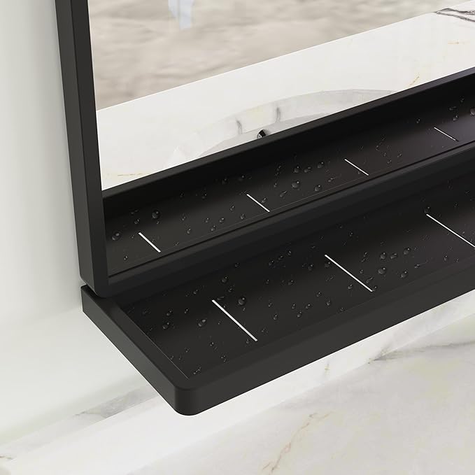 Wall Mirror with Shelf, Rectangle Bathroom Vanity Mirror for Wall, Bathroom Mirrors for Wall, Black Mirror for Bathroom Bedroom Entryway (32'' x 24'')