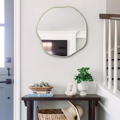 POZINO Gold Irregular Mirror, 20" Asymmetrical Wall Mirror, Scalloped Rounded Mirrors, Modern Frameless Abstract Mirrors for Living Room Bedroom Bathroom Entryway Hallway Fireplace