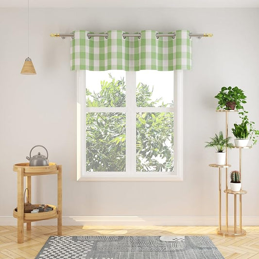 3 Pc Cotton Classic Country Farmhouse Kitchen Window Curtain Grommet Top -Mint Green & White Buffalo Check Tier & Valance Set, 54" x 18" / 32" x 36"