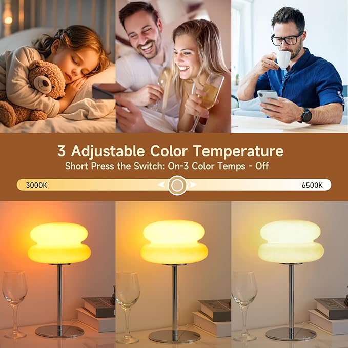 WELIASA Mushroom Lamp Table Lamp for Night Stands,Mid Century Modern Desk Lamps for Bedroom, Vintage Dimmable Bedside Small Cute Lamps, Cool Aesthetic House Warming Gifts New Home Decor (Orange)