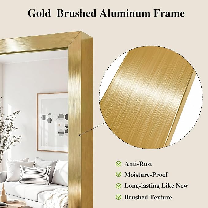 Koonmi Gold Mirrors for Wall, 30x60 Inch Bathroom Mirror, Rectangular Wall Mirror for Living Room Bedroom Bathroom, Hangs Horizontally or Vertically