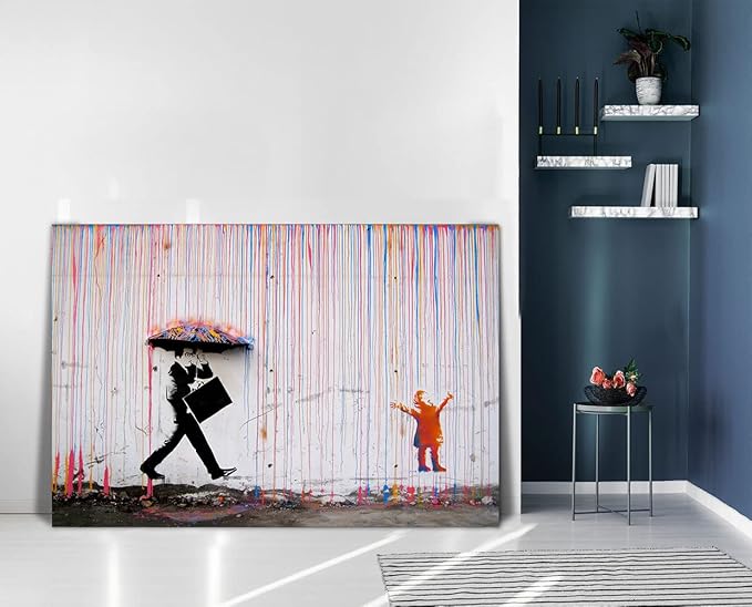 Yatsen Bridge Banksy Wall Art Canvas, Colorful Rain Picture, Graffiti Poster and Print Modern Pop Street Graffiti Home Decorations Ready to Hang - 44x28 inch