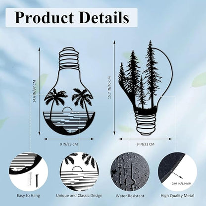 ESTART Metal Pine Tree Wall Art, Metal Bulb Wall Decor, Nature Rustic Farmhouse Cabin Decor, Forest Wall Art for Home Living Room Bedroom Office Indoor and Outdoor Decoration (Black)