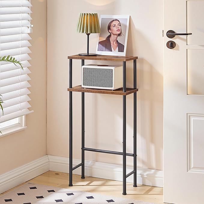 HOOBRO Narrow Console Table Set of 2 for Small Space, 15.7" Entryway Table with Storage, Sofa Table with 2 Shelves, Skinny Console Tables for Entryway, Hallway, Rustic Brown and Black BF40XGP201