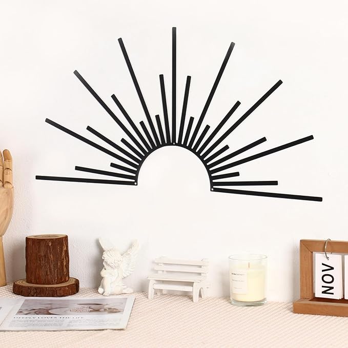 Bnesi Sun Metal Wall Art Sun Wall Decor Black Metal Decor for Living Room Bedroom Modern Home Decor Unique Housewarming Gift for Minimalist Boho Style Home Art Lovers (Black)