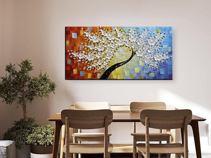 YaSheng Art - Handmade Wall Art 3D Texture Colorful Flowers Oil Painting ，Modern Abstract Canvas Wall Art，Bedroom Wall Decor Home,Wall Art for Living Room,Framed Wall Art Pictures 48 by 24 inch